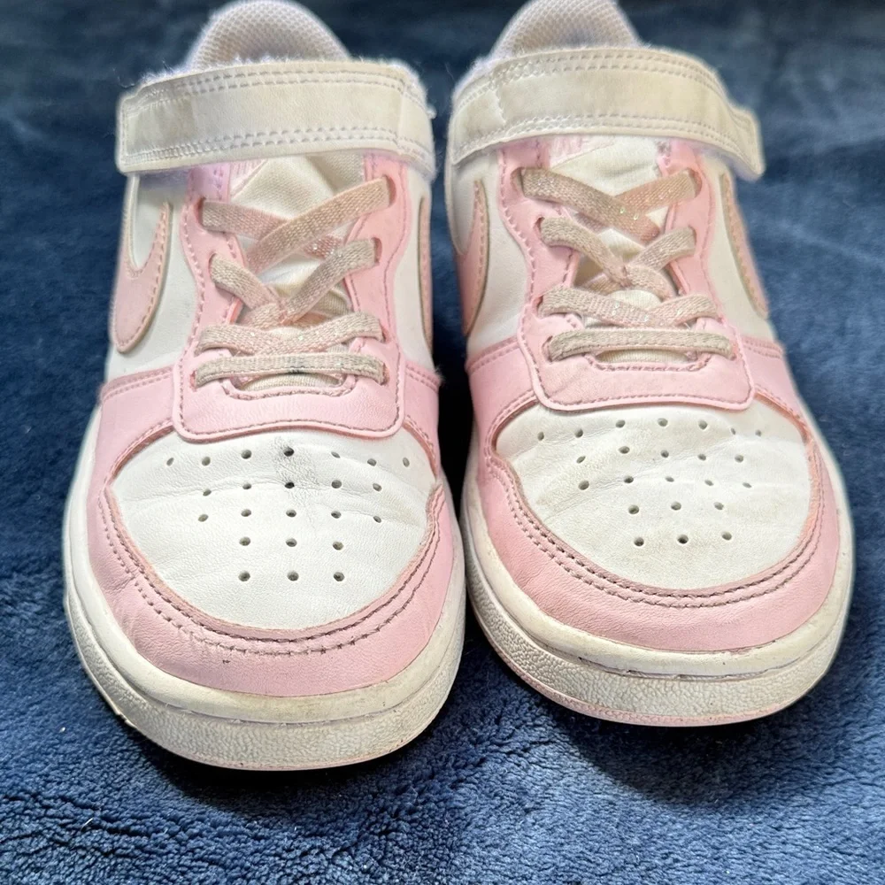 Nike Court Borough Low Pink Recraft Kids Sneakers Size 1 Shoes Strap Adjustable